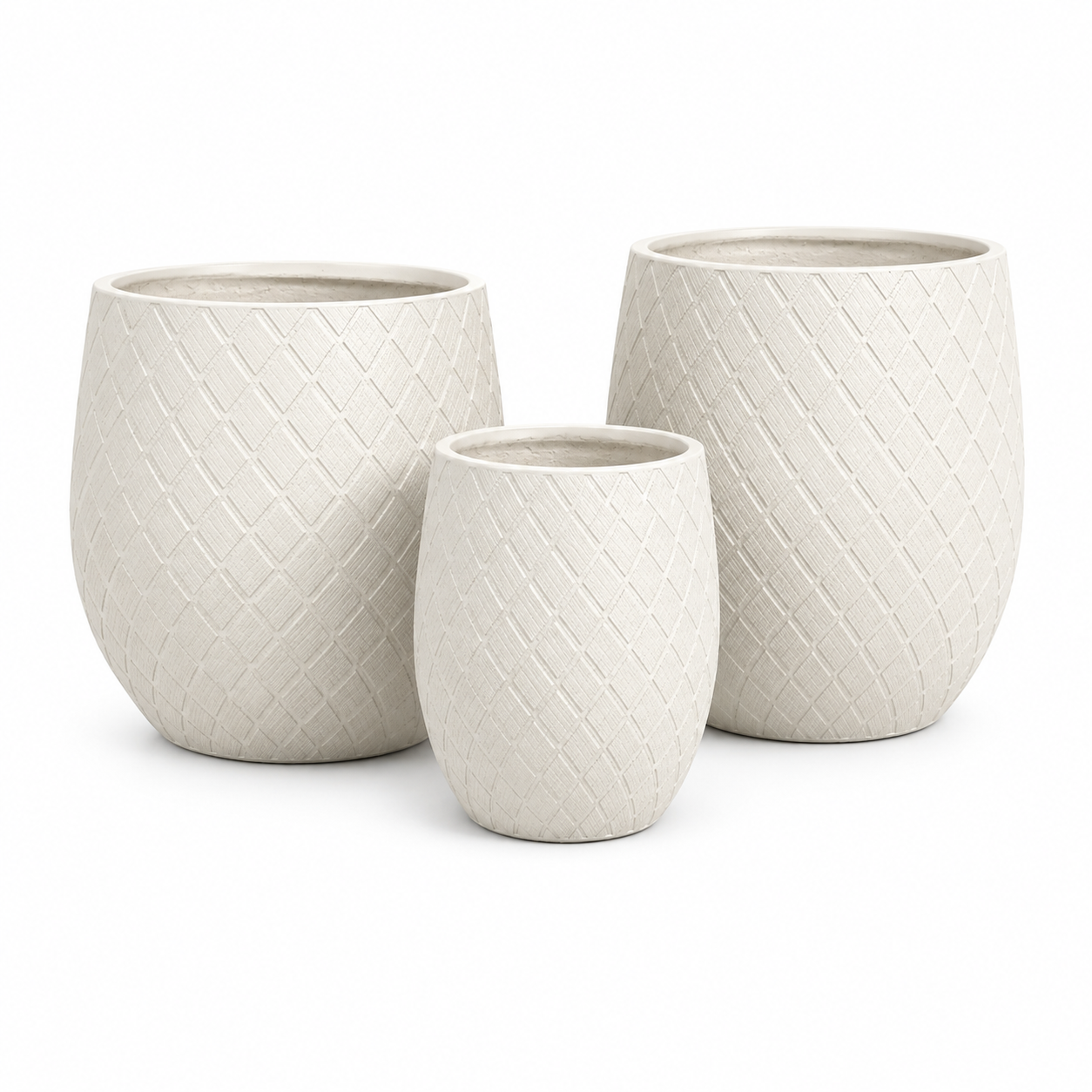 Ivory Diamond Weave Planter Set – Set of 3