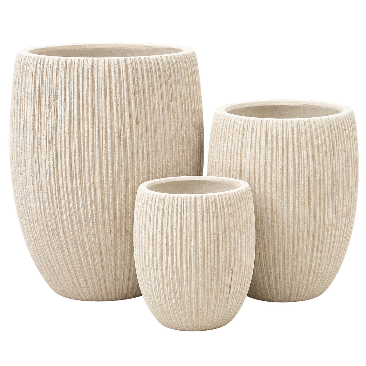Ivory Vertical Ridge Planter Set – Set of 3