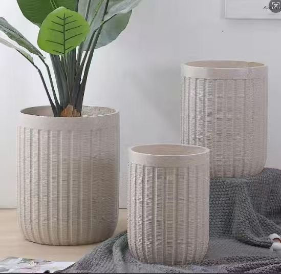 Stone Ribbed Cylinder Planter Set