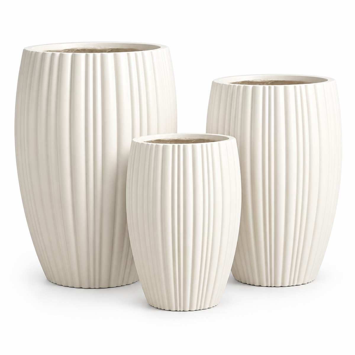 Cream Ribbed Planter Set – Set of 3