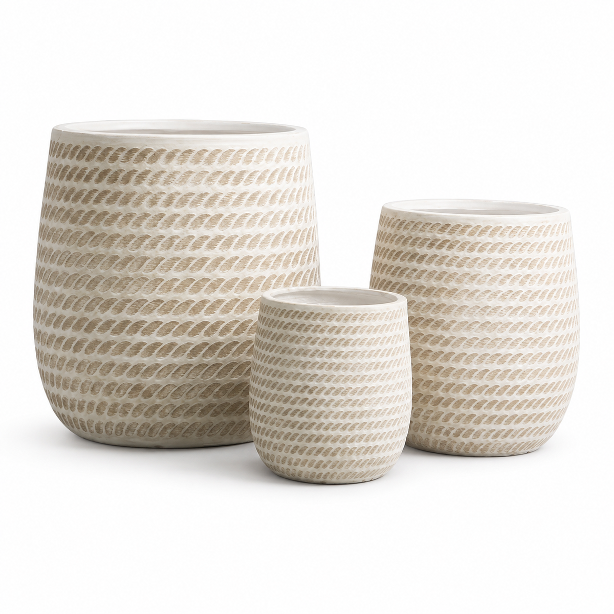 Ivory Rope Texture Planter Set – Set of 3