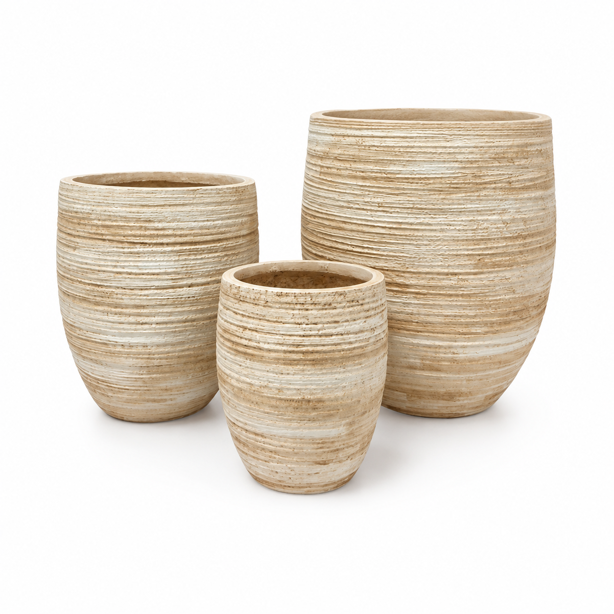 Sandstone Horizontal Ridge Planter Set – Set of 3