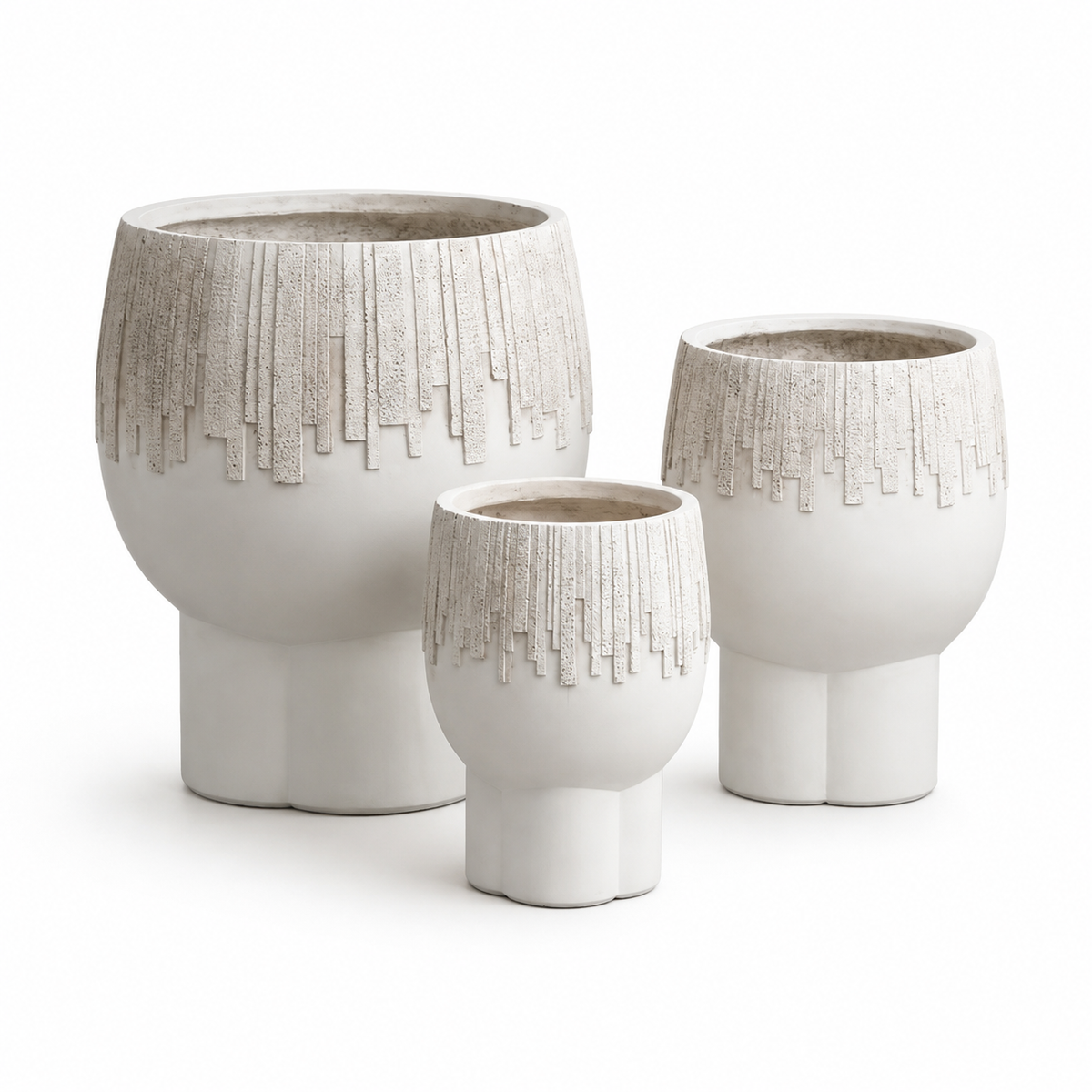 Ivory Pedestal Fringe Planter Set – Set of 3