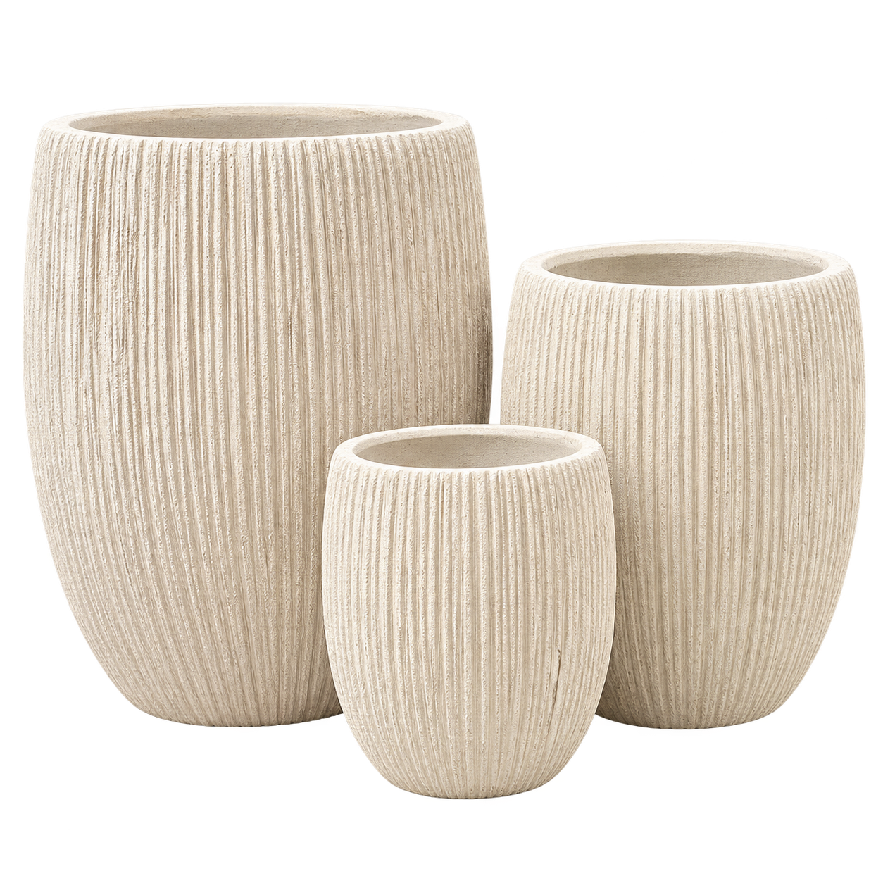 Ivory Vertical Ridge Planter Set – Set of 3